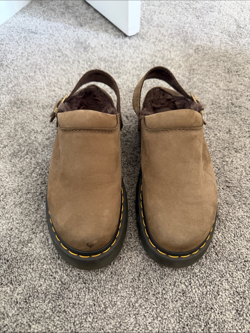 Dr. Martens Brown Suede Backstrap Clogs